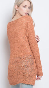 Dust Coral Open Knit V-Neck Pullover