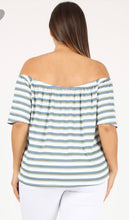 Load image into Gallery viewer, Striped Off Shoulder Blouse With Button Trim &amp; Bell Sleeves