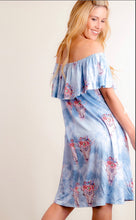Load image into Gallery viewer, Light Blue Bullhead Floral Off Shoulder Dress