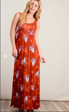 Load image into Gallery viewer, Rust Floral Bullhead Maxi Dress