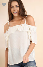 Load image into Gallery viewer, Sheer Polka Dot Cold Shoulder Ruffle Top
