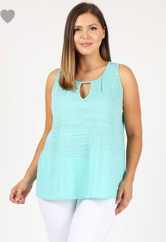 Slub-Knit Tank Top With Keyhole Detail