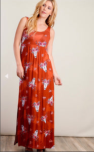 Rust Floral Bullhead Maxi Dress