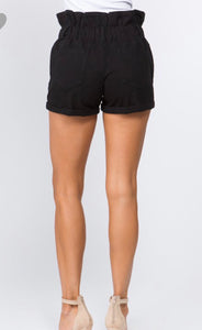 Paper Bag Waist Shorts With Button Front