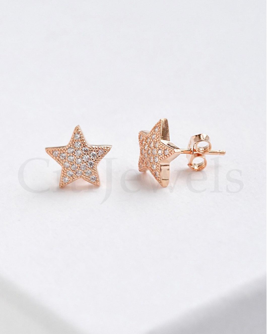 CZ Curved Star Earrings