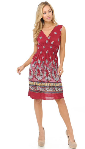 Casual Ruby Red Floral Deep-V Summer Dress