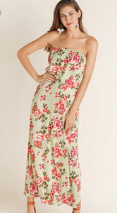 Strapless Floral Print Maxi Dress