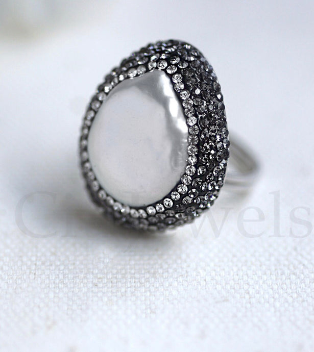 Adjustable Crystallized Mother of Pearl Ring