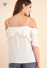Load image into Gallery viewer, Sheer Polka Dot Cold Shoulder Ruffle Top