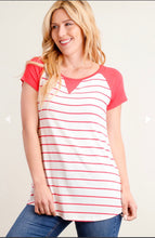 Load image into Gallery viewer, Coral Stripe Raglan Blouse