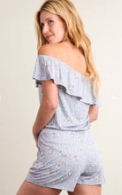 Load image into Gallery viewer, Blue Floral Off Shoulder Romper