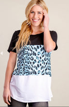 Load image into Gallery viewer, Neon Blue, Black &amp; Ivory Animal Colorblock Blouse