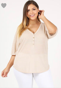 3/4 Sleeve Blouse With Button Trim