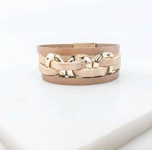 Load image into Gallery viewer, 3 Hammered Ring Multi Strand Leather Magnetic Bracelet