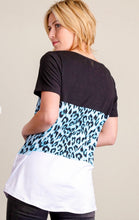 Load image into Gallery viewer, Neon Blue, Black &amp; Ivory Animal Colorblock Blouse