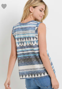 Blue Multi Geo Print Hatchi Muscle Tee