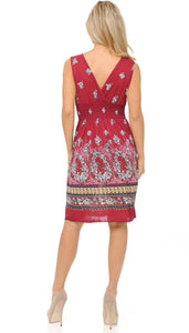 Casual Ruby Red Floral Deep-V Summer Dress
