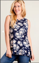 Load image into Gallery viewer, Navy &amp; Ivory Floral Sleeveless Blouse