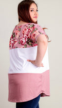 Load image into Gallery viewer, Mauve &amp; Ivory Floral Colorblock Blouse