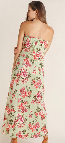Strapless Floral Print Maxi Dress