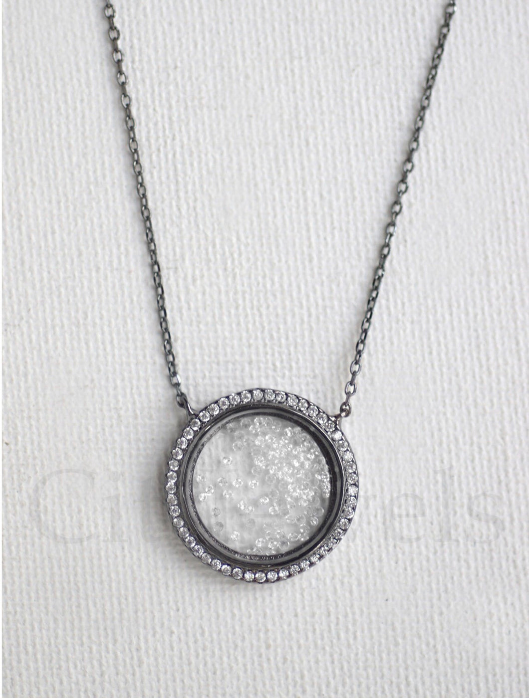 CZ Glass Necklace with Floating Crystals