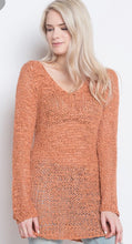 Load image into Gallery viewer, Dust Coral Open Knit V-Neck Pullover