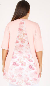 Sort Sleeve Hi-Low Tunic With Chiffon Floral Print Trim