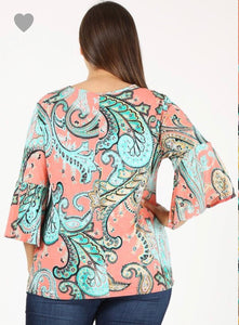 Boho Paisley Blouse With Bell Sleeves