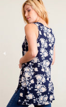Load image into Gallery viewer, Navy &amp; Ivory Floral Sleeveless Blouse