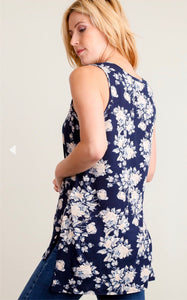 Navy & Ivory Floral Sleeveless Blouse