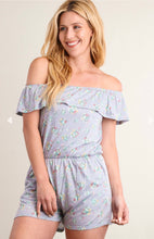 Load image into Gallery viewer, Blue Floral Off Shoulder Romper