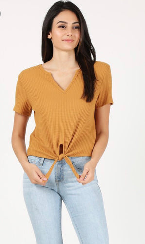 Waffle Knit Short Sleeve Blouse