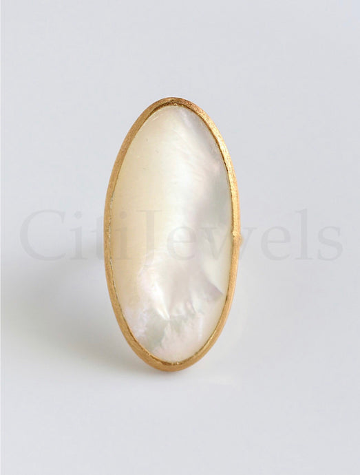Adjustable Oval Mother of Pearl Ring